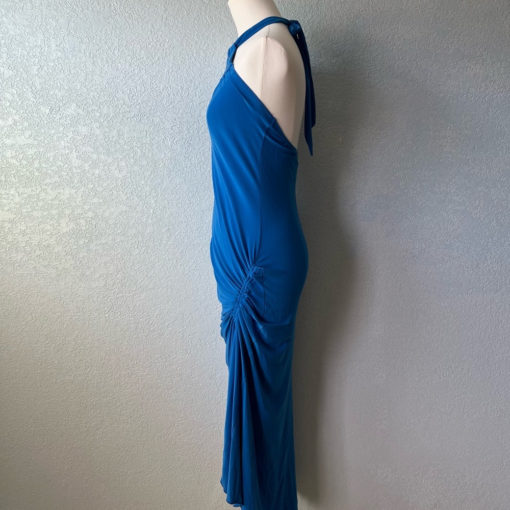 Vintage Y2K Blue Halter Bodycon Dress Made In USA Stretch Retro 90s M - Picture 5 of 8